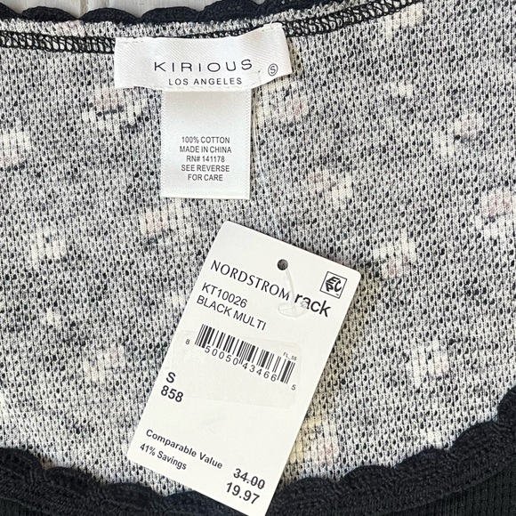 Kirious Los Angeles Long Sleeve Babydoll Floral Crop Top Waffle‎ Knit NWT Small - Picture 7 of 10